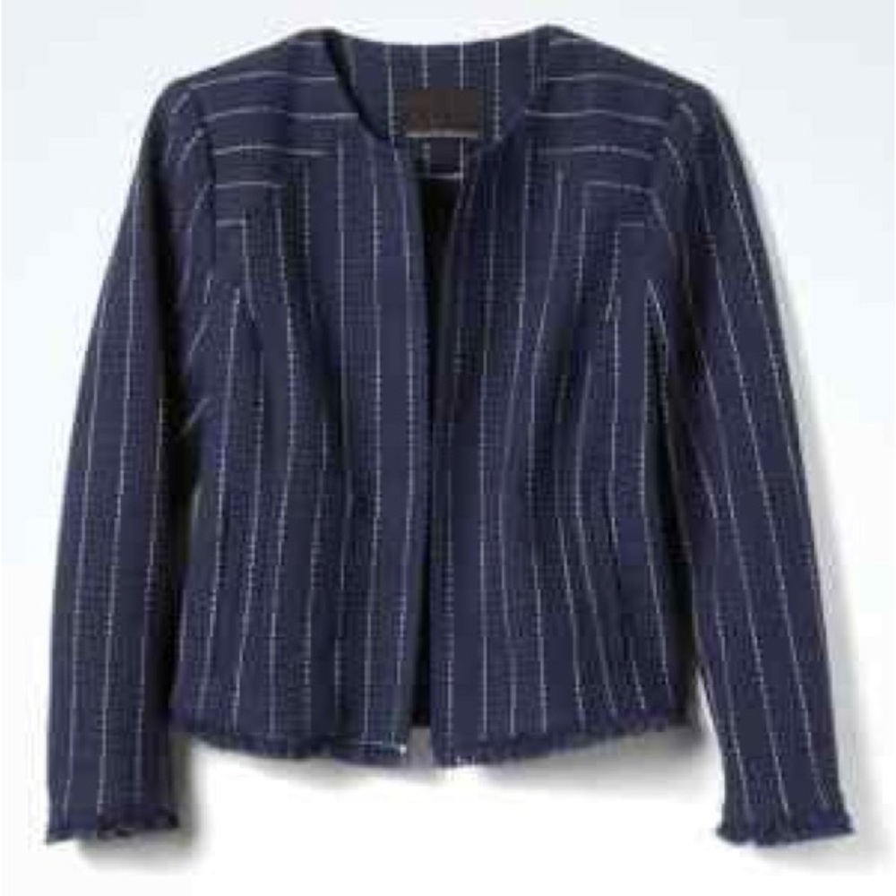 Women's Navy blue Striped  boucle Jacket